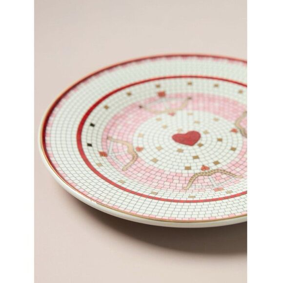 Anthropologie Bistro Tile Valentine’s Dessert Plate 8" Bow & Arrow Stoneware NEW - Picture 2 of 10
